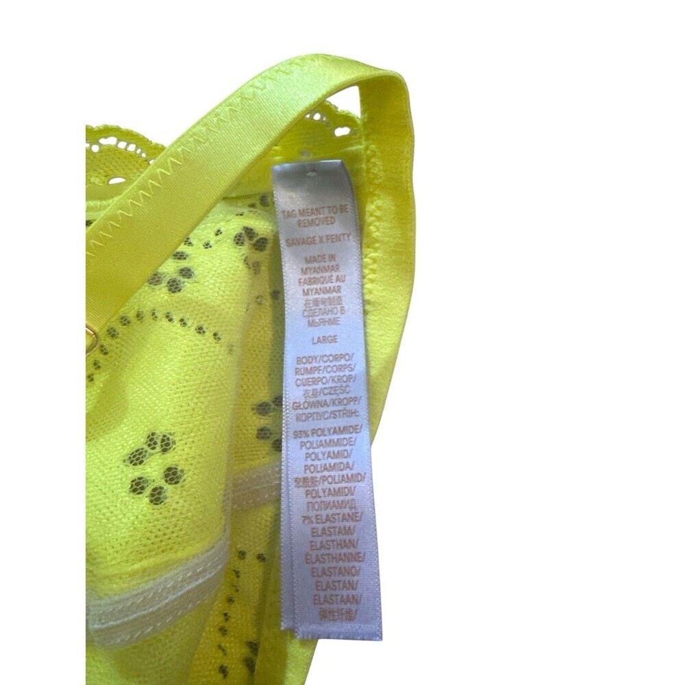 Savage X Fenty Neon Yellow Lace Halter Bralette Nwt Floral Eyelet Lingerie Large — image 3 of 4